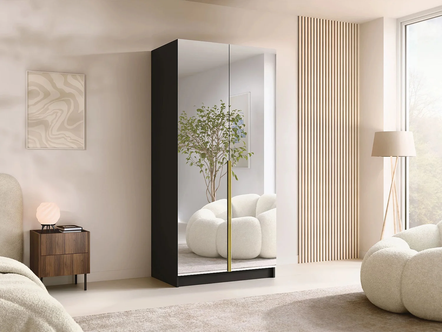 Armoire Closico 193, Doré|Noir, 215x100x58cm, Portes d'armoire: Avec des charnières