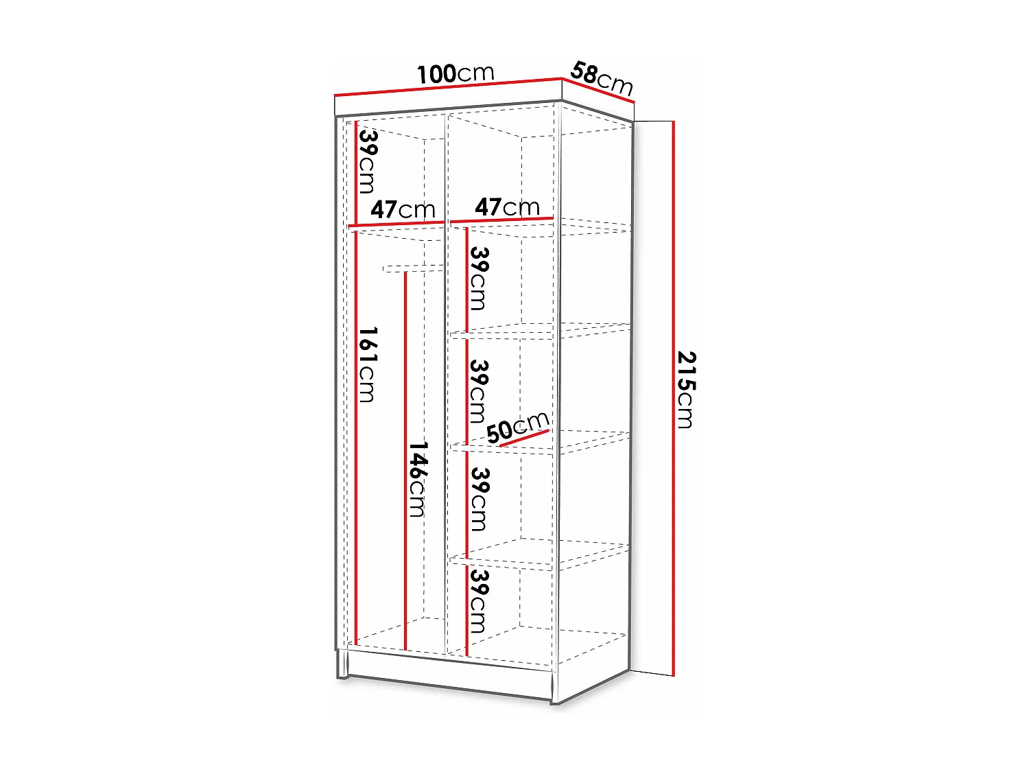 Armoire Closico 193, Doré|Noir, 215x100x58cm, Portes d'armoire: Avec des charnières