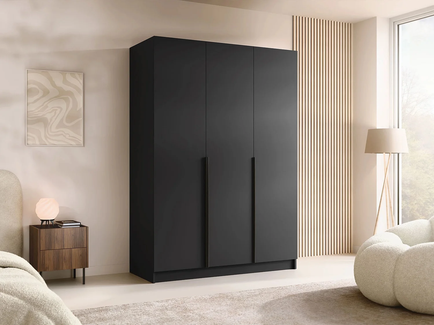 Armoire Closico 198, Noir, 215x150x58cm, Portes d'armoire: Avec des charnières
