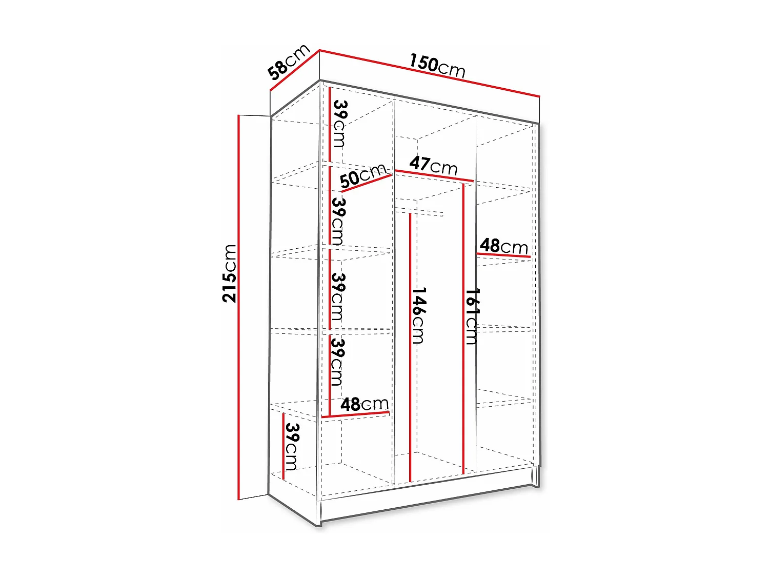 Armoire Closico Decoron I, Noir, 215x150x58cm, Portes d'armoire: Avec des charnières