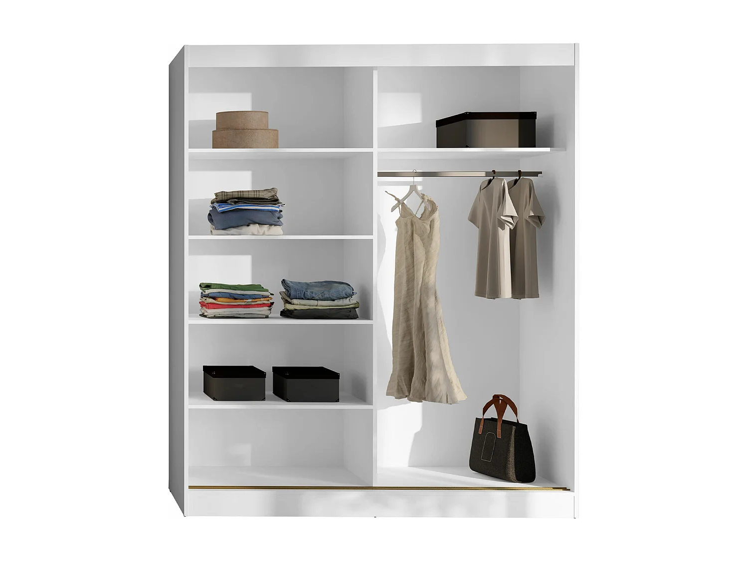 Armoire Toledo 132, Doré|Blanc, 216x180x65cm, Portes d'armoire: Coulissantes