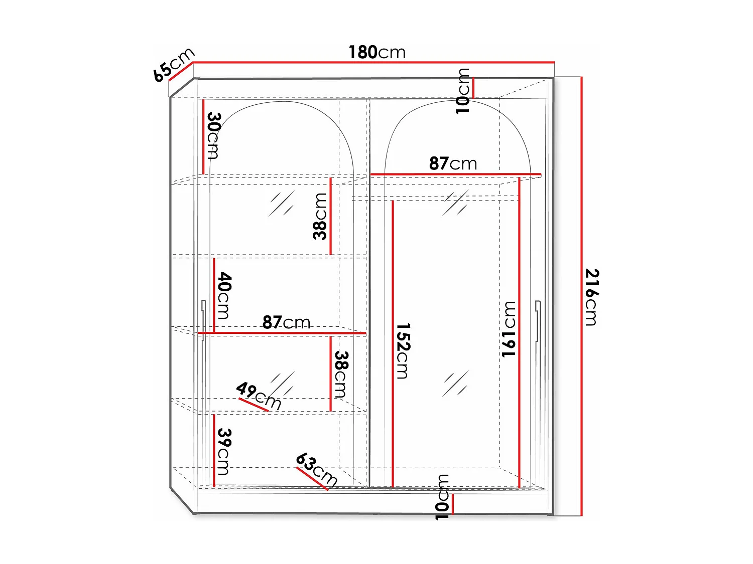 Armoire Toledo 132, Doré|Blanc, 216x180x65cm, Portes d'armoire: Coulissantes