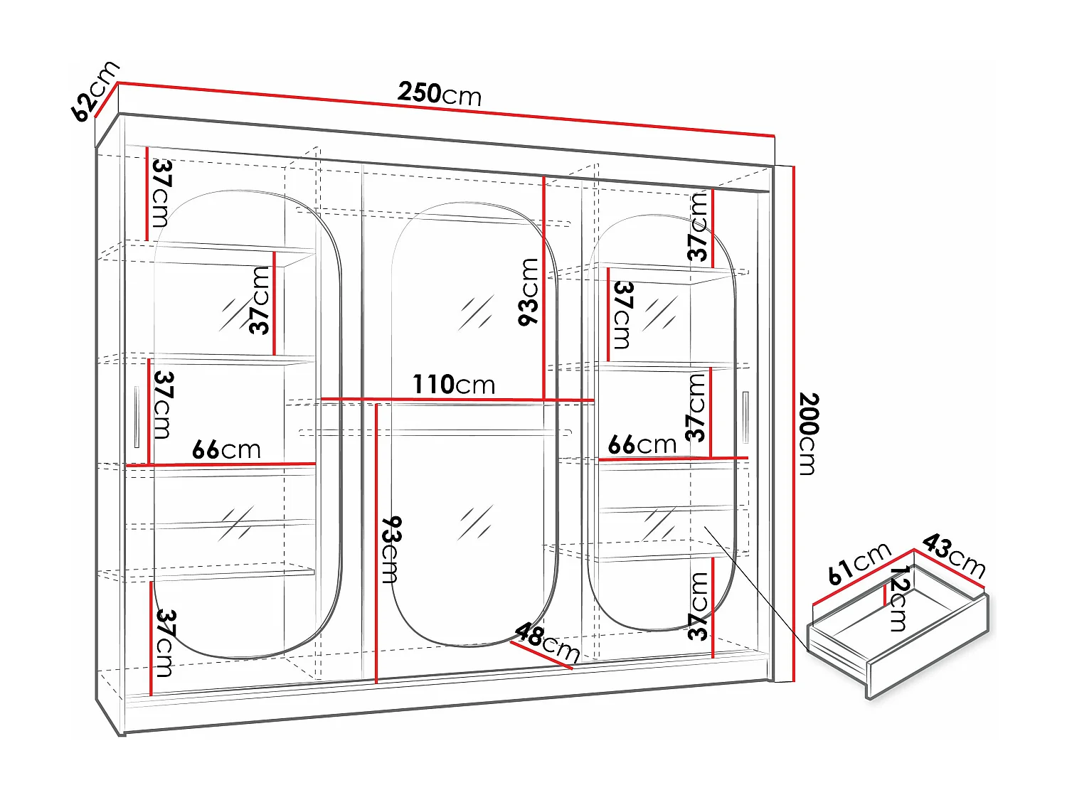 Armoire Hartford 522, Cachemire, 200x250x62cm, Portes d'armoire: Coulissantes