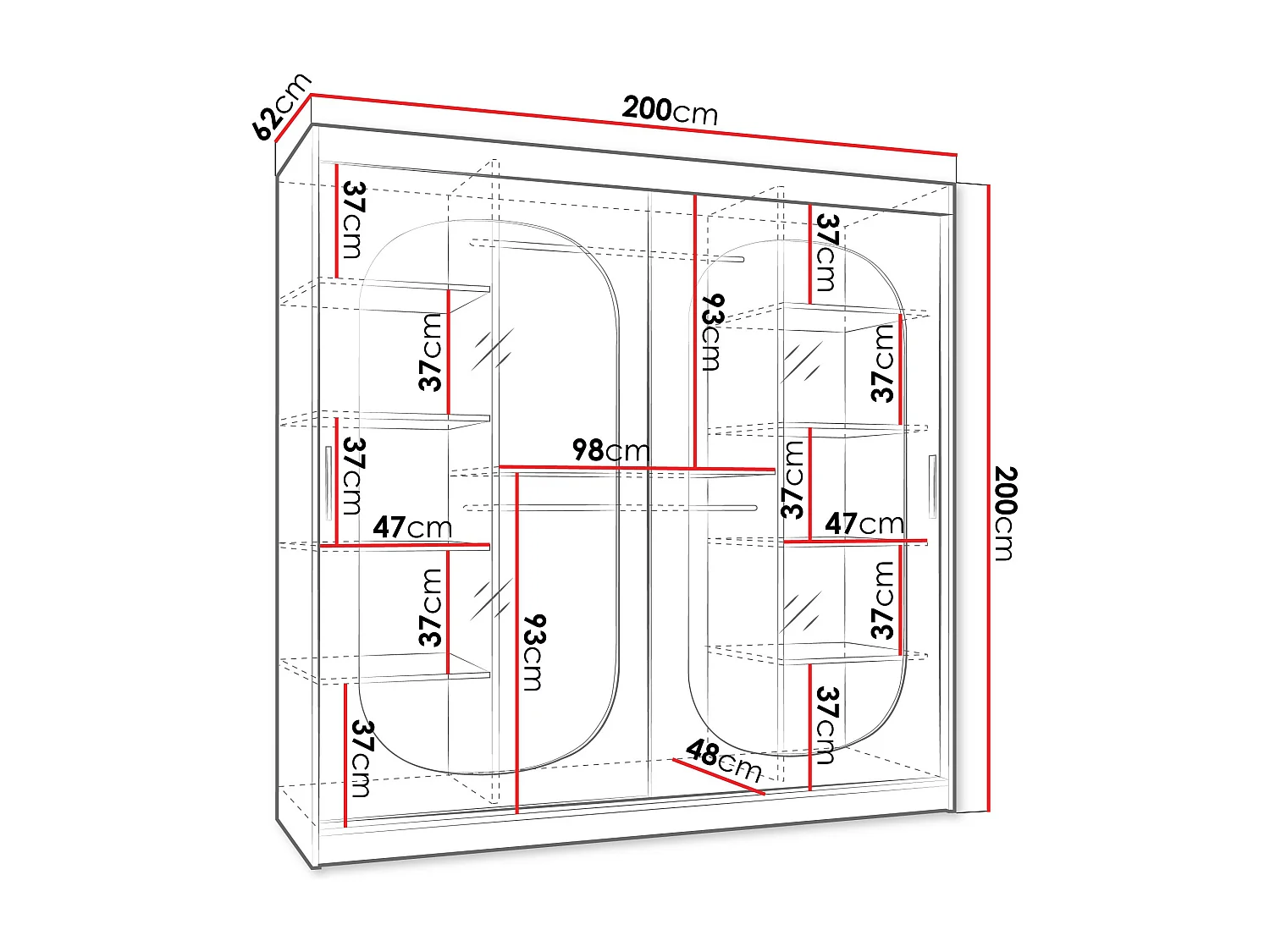 Armoire Hartford 521, Cachemire, 200x200x62cm, Portes d'armoire: Coulissantes