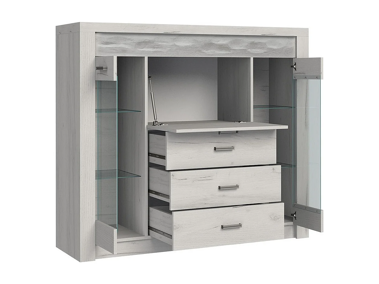 Commode Serfeno 105, Artisanat blanc, Tiroirs et portes, Nombre de tiroirs: 3, 122x137cm