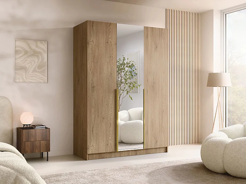 Armoire Closico 197, Doré|Clair bois, 215x150x58cm, Portes d'armoire: Avec des charnières