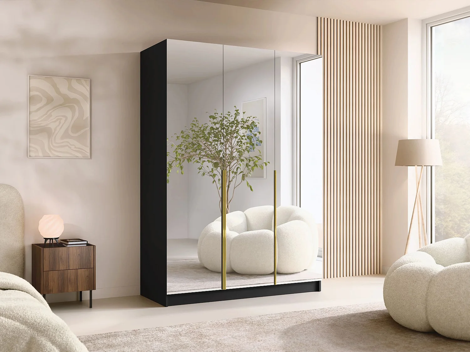 Armoire Closico 196, Doré|Noir, 215x150x58cm, Portes d'armoire: Avec des charnières