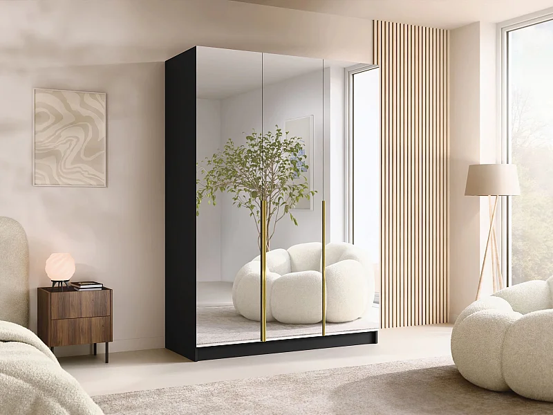 Armoire Closico 196, Doré|Noir, 215x150x58cm, Portes d'armoire: Avec des charnières