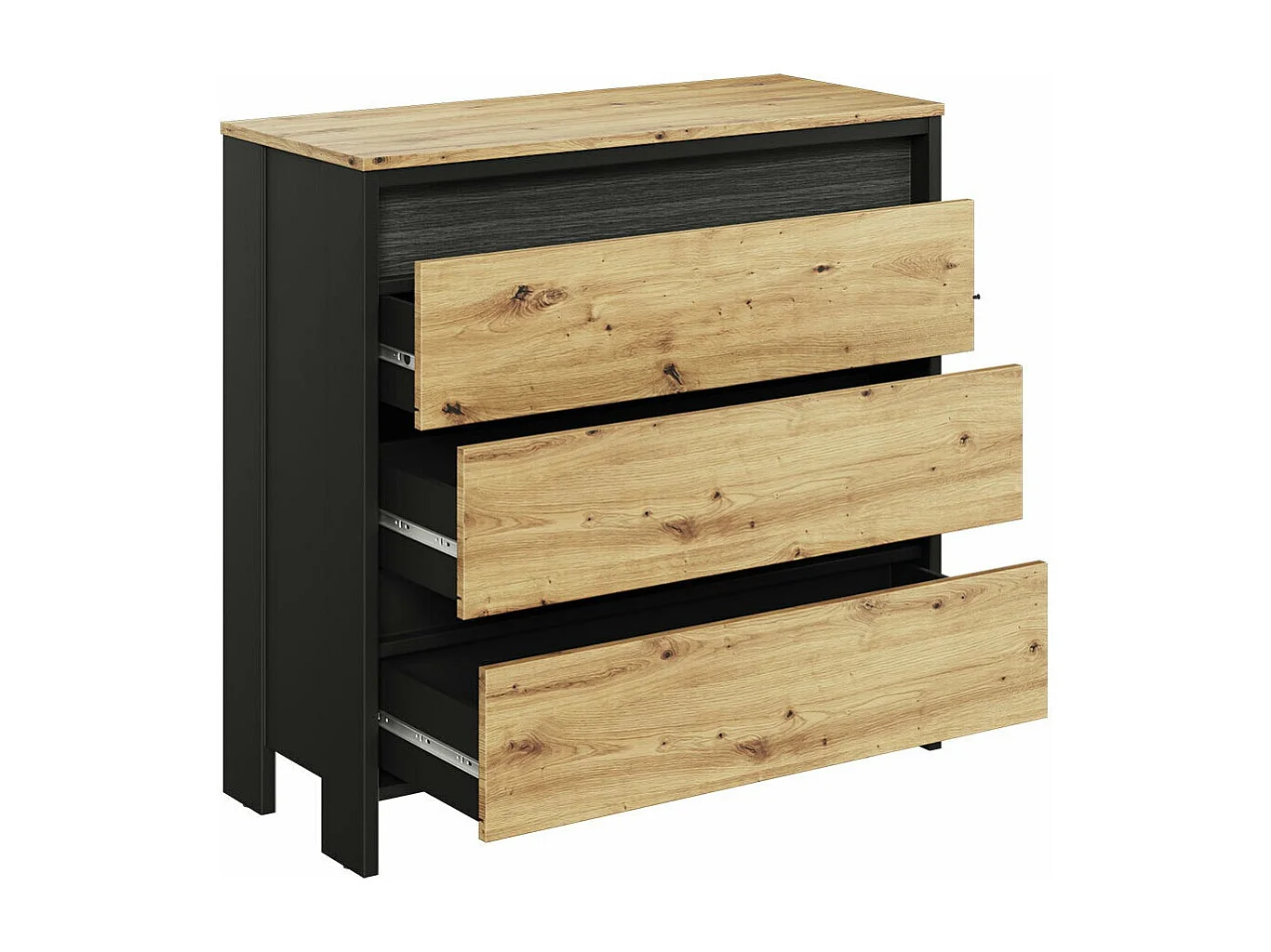 Commode Lomsevu 103, Chêne Artisan|Noir, Avec tiroirs, Nombre de tiroirs: 3, 89x92x38cm