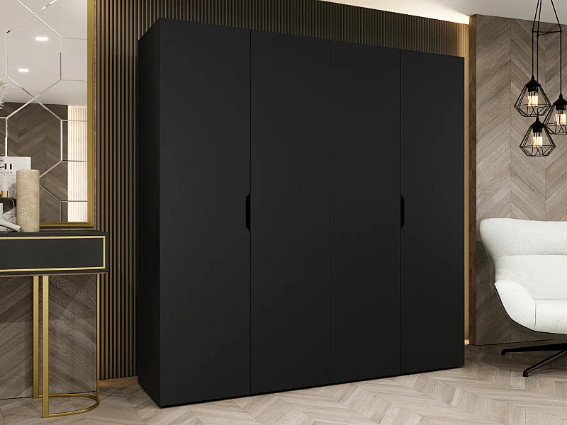 Armoire Hartford 513, Noir, 202x200x50cm, Portes d'armoire: Avec des charnières