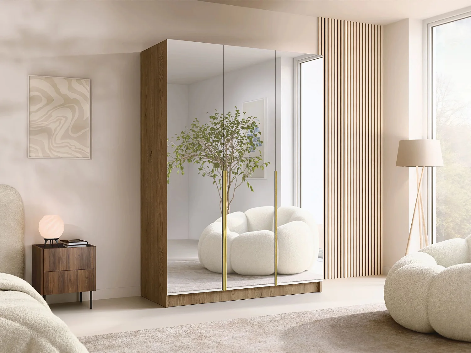 Armoire Closico 196, Doré|Clair bois, 215x150x58cm, Portes d'armoire: Avec des charnières