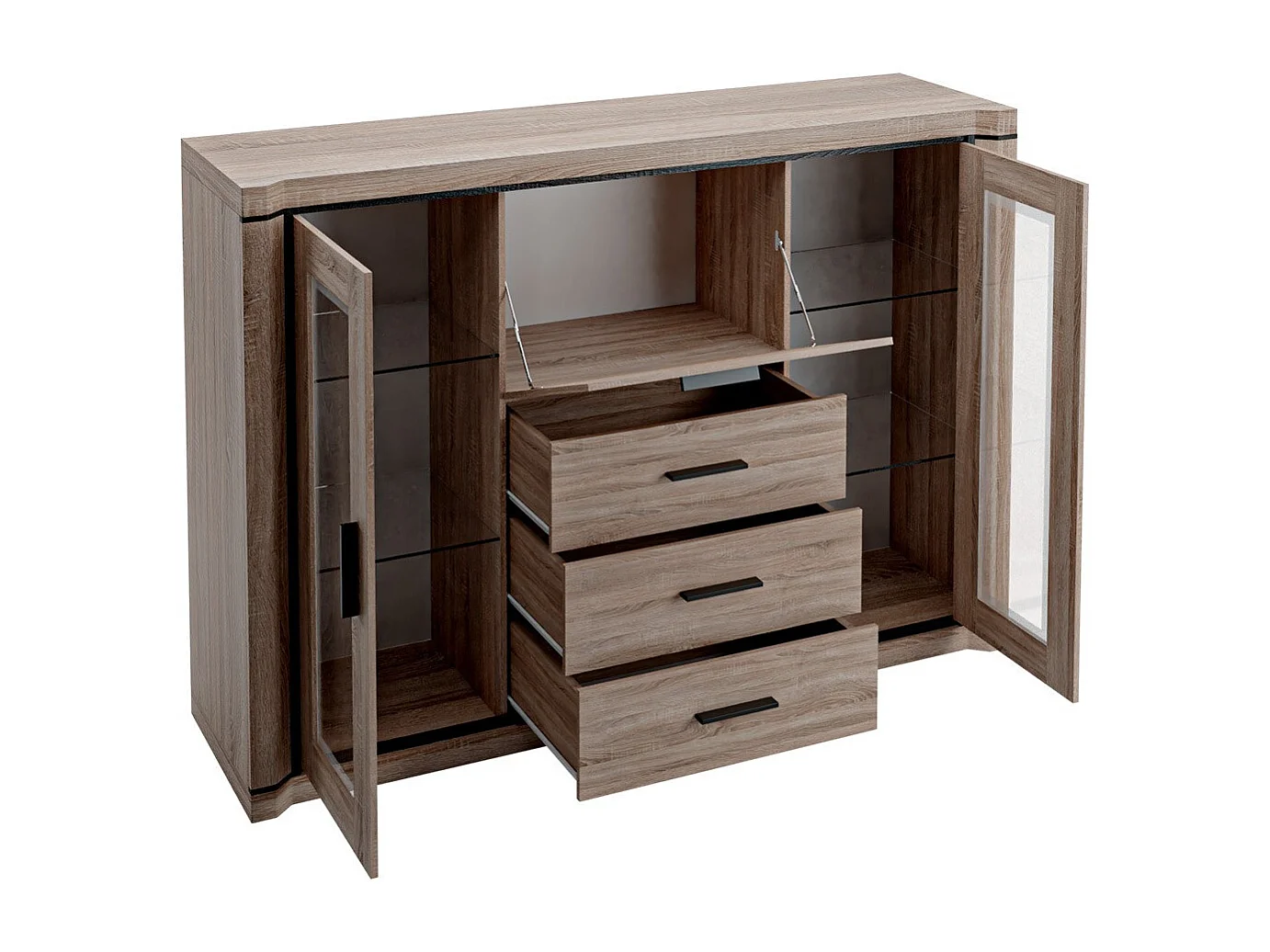 Commode Lorelie 106, Sonoma chêne, Tiroirs et portes, Nombre de tiroirs: 3, 111x157x44cm