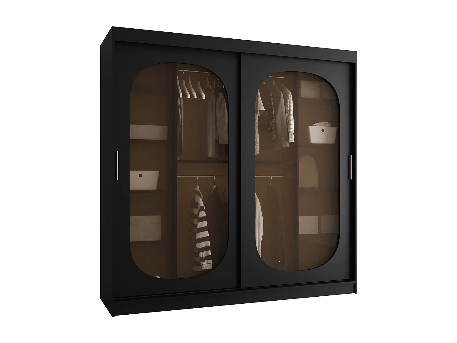 Armoire Hartford 521, Noir, 200x200x62cm, Portes d'armoire: Coulissantes