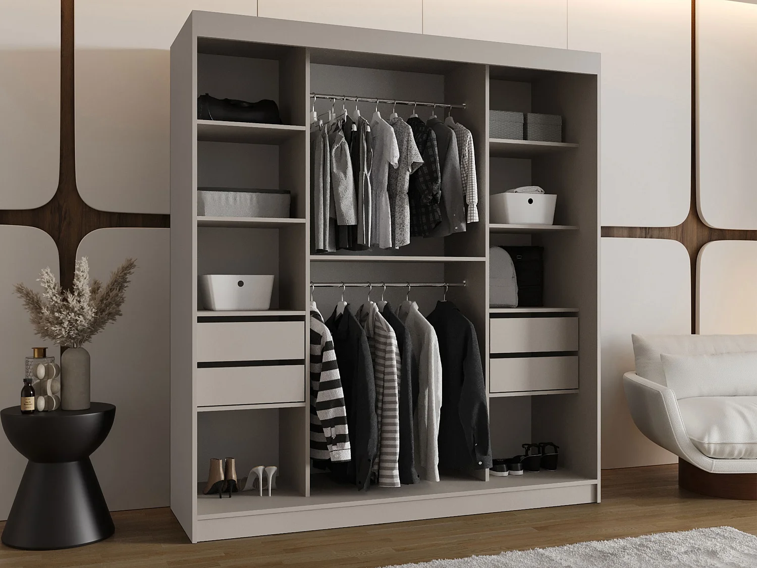 Armoire Hartford 520, Cachemire, 200x180x62cm, Portes d'armoire: Coulissantes