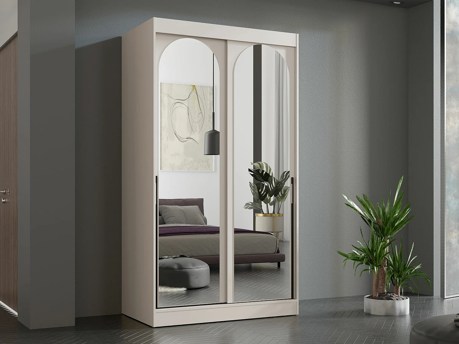 Armoire Toledo 130, Noir|Cachemire, 216x120x65cm, Portes d'armoire: Coulissantes