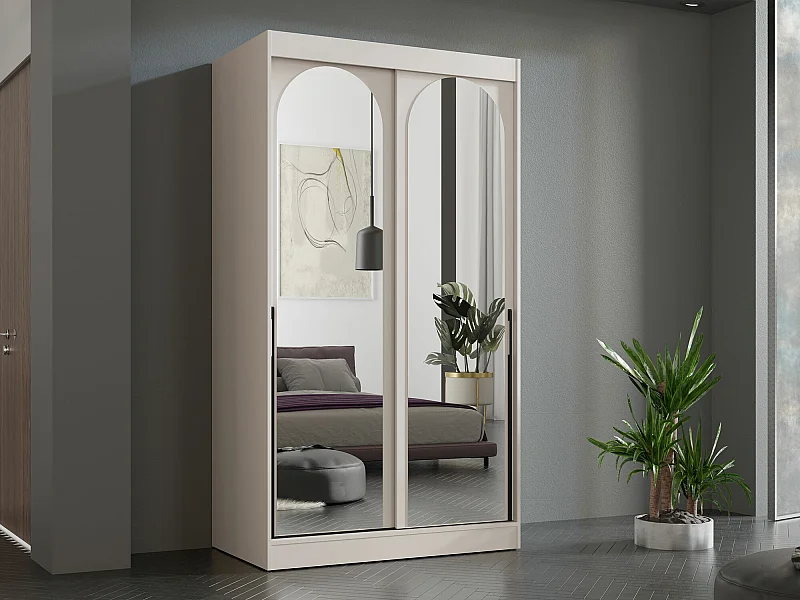 Armoire Toledo 130, Noir|Cachemire, 216x120x65cm, Portes d'armoire: Coulissantes