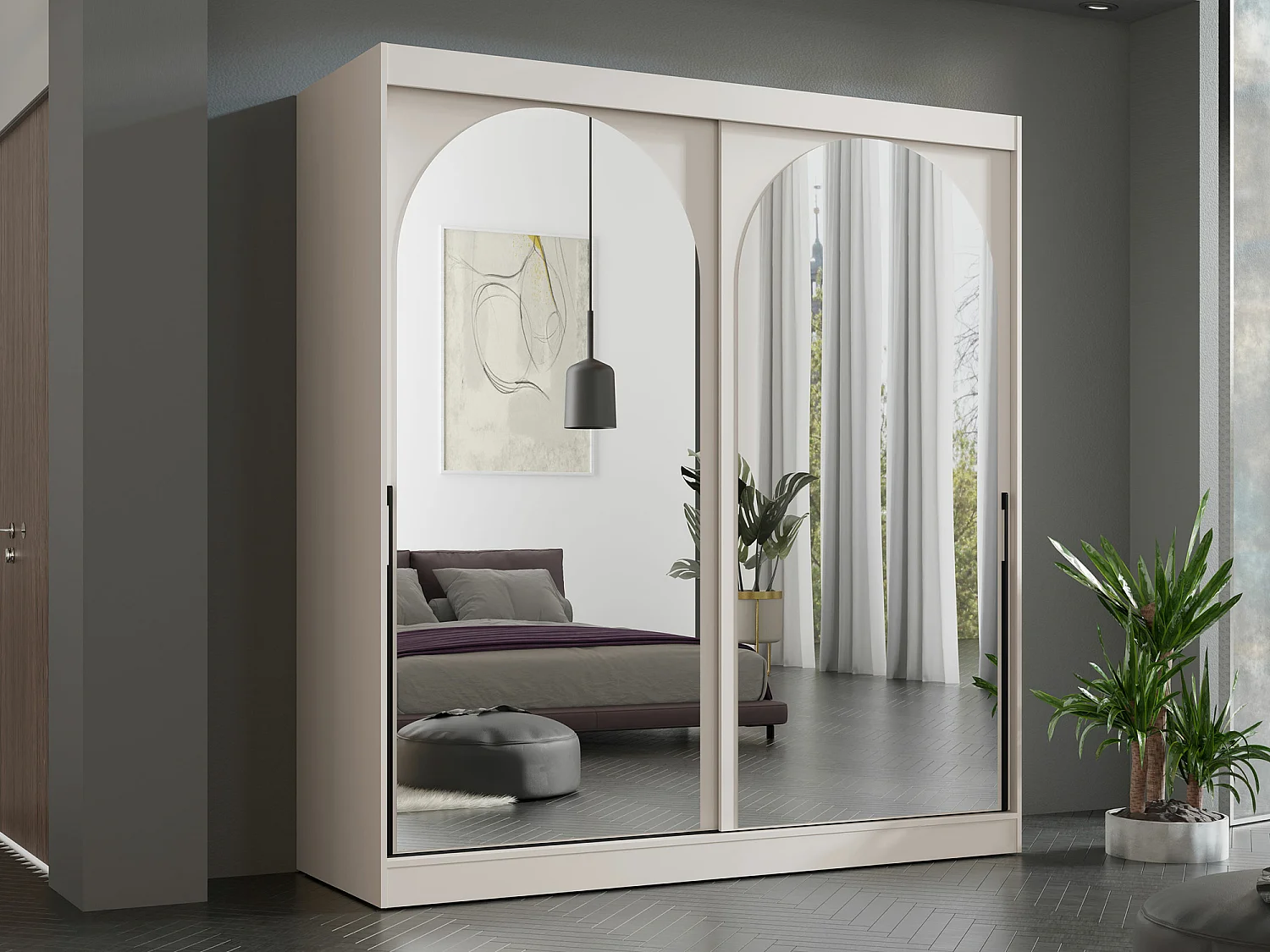 Armoire Toledo 133, Cachemire|Noir, 216x200x65cm, Portes d'armoire: Coulissantes