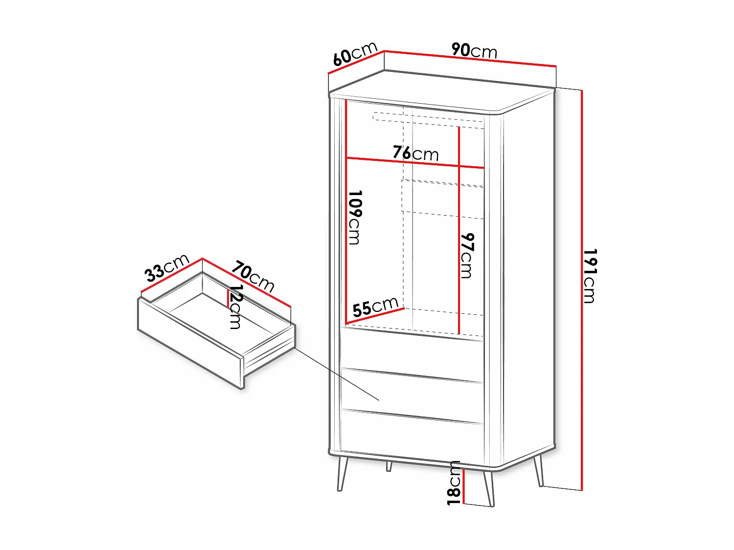 Armoire Lufela 100, Marbre gris|Cachemire, 191x90x60cm