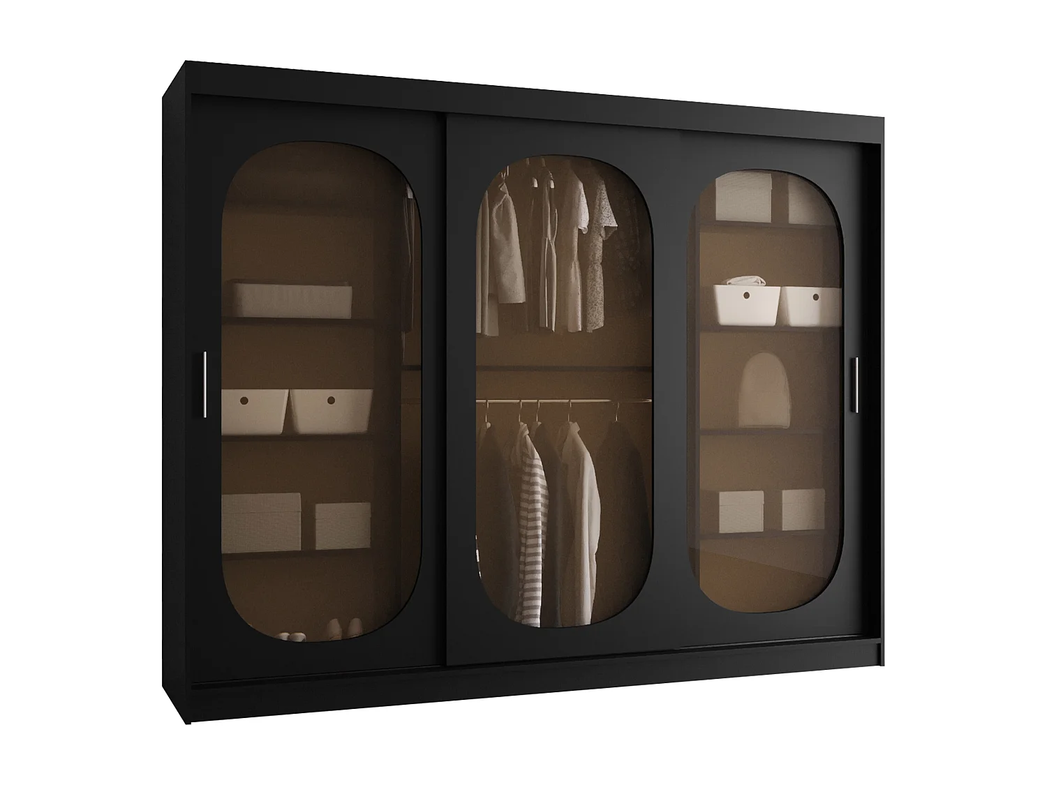 Armoire Hartford 522, Noir, 200x250x62cm, Portes d'armoire: Coulissantes