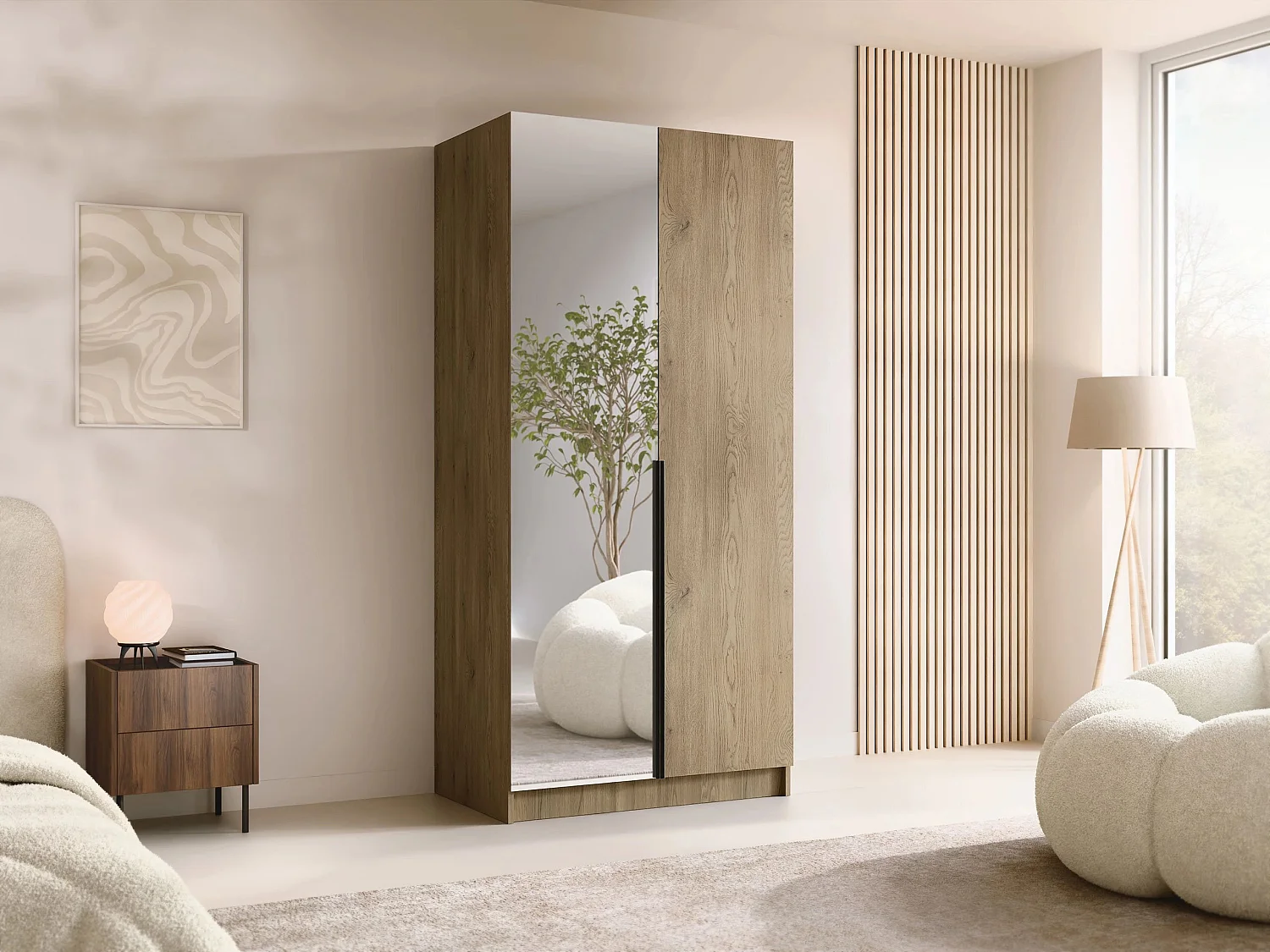 Armoire Closico 194, Clair bois|Noir, 215x100x58cm, Portes d'armoire: Avec des charnières