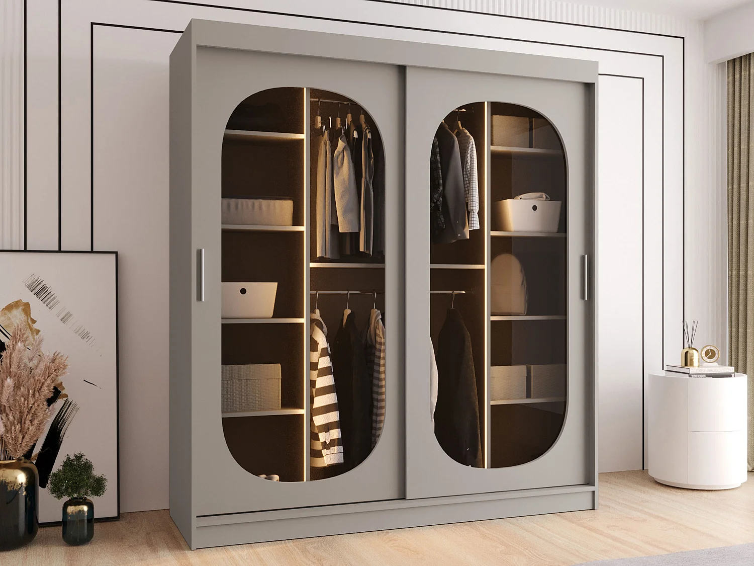 Armoire Hartford 520, Cachemire, 200x180x62cm, Portes d'armoire: Coulissantes