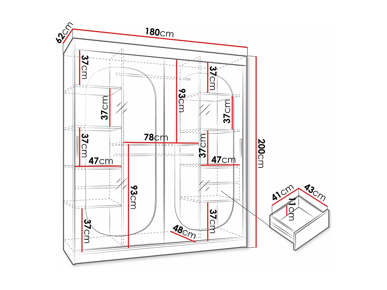 Armoire Hartford 520, Cachemire, 200x180x62cm, Portes d'armoire: Coulissantes