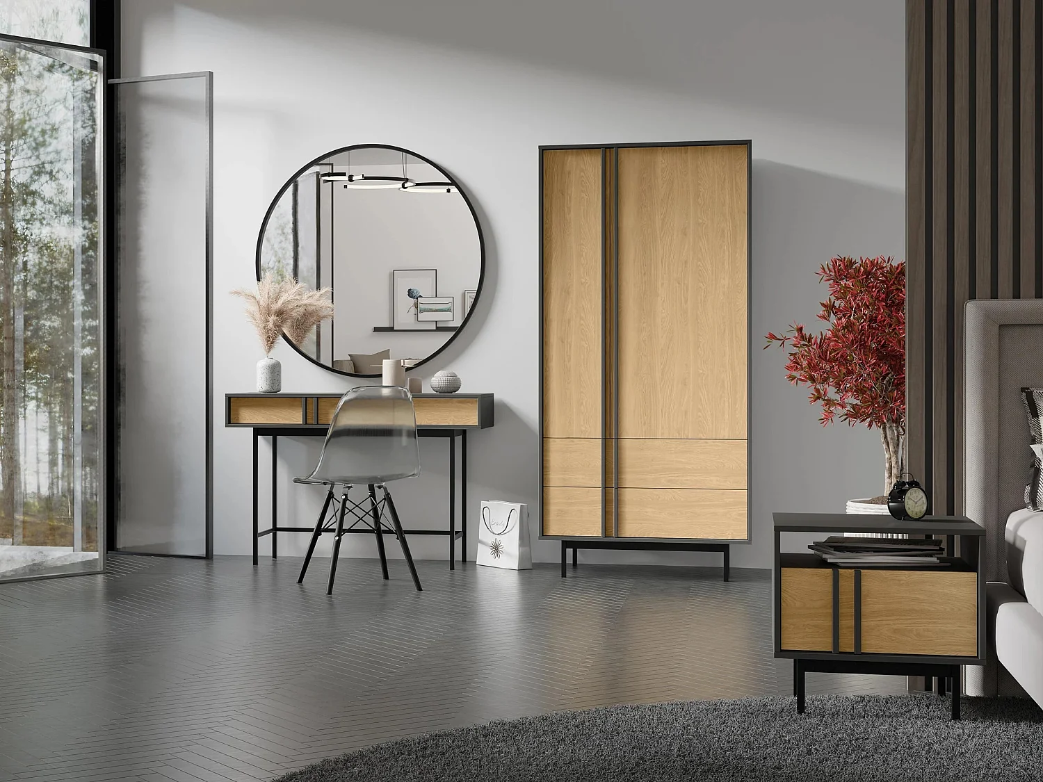 Armoire Levali 100, Chêne|Anthracite, 195x93x60cm, Portes d'armoire: Avec des charnières