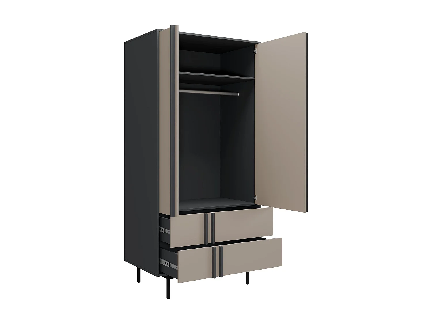 Armoire Levali 100, Chêne|Anthracite, 195x93x60cm, Portes d'armoire: Avec des charnières
