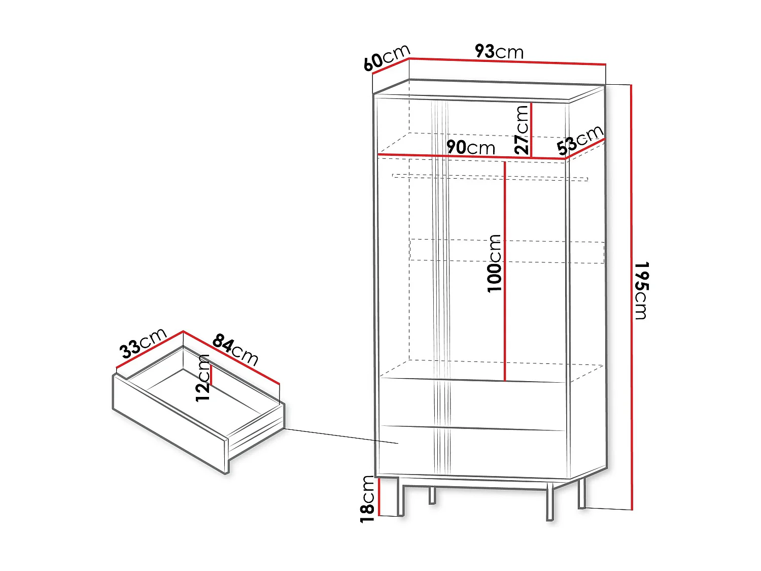 Armoire Levali 100, Chêne|Anthracite, 195x93x60cm, Portes d'armoire: Avec des charnières