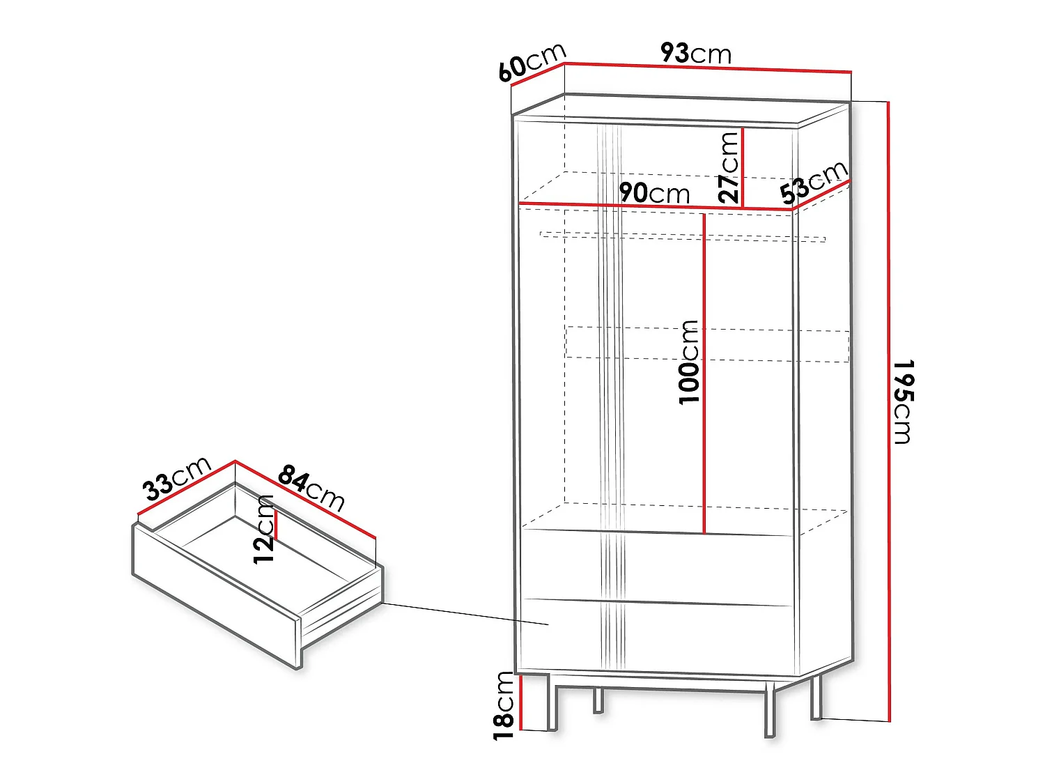 Armoire Levali 100, Nombre d'étagères: 1, 20x9x6cm