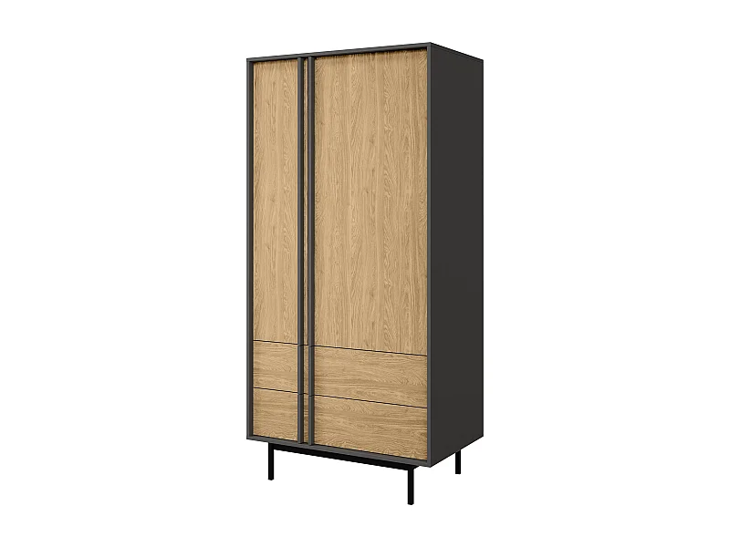 Armoire Levali 100, Chêne|Anthracite, 195x93x60cm, Portes d'armoire: Avec des charnières