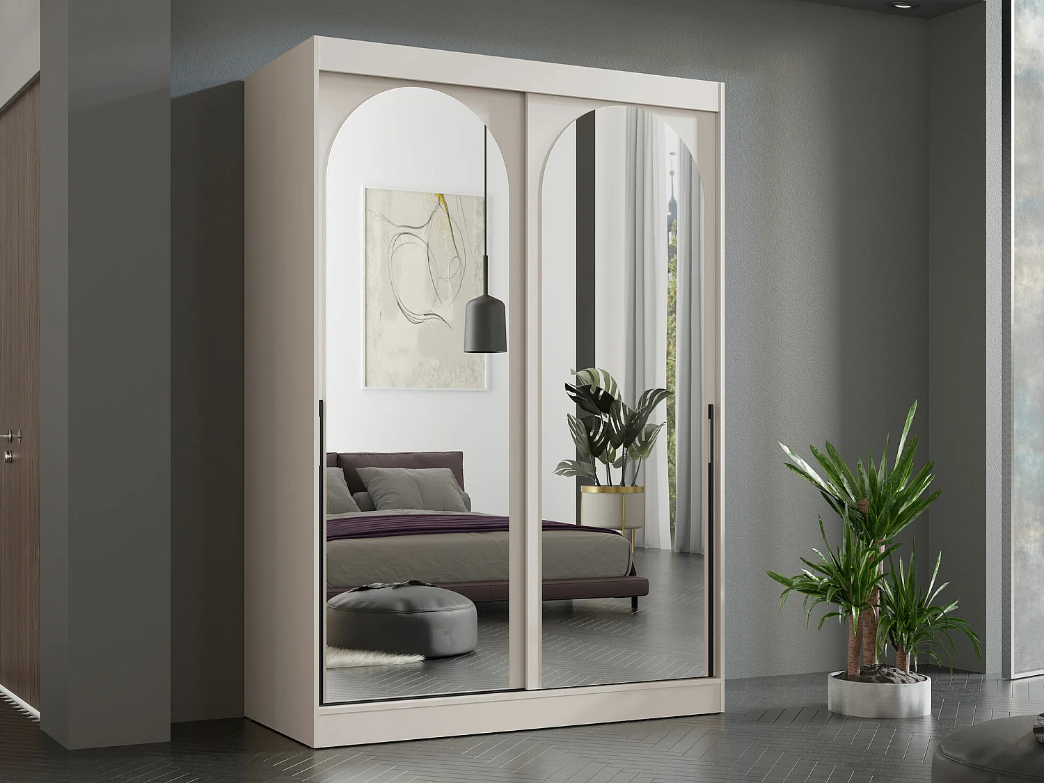 Armoire Toledo 131, Cachemire|Noir, 216x150x65cm, Portes d'armoire: Coulissantes