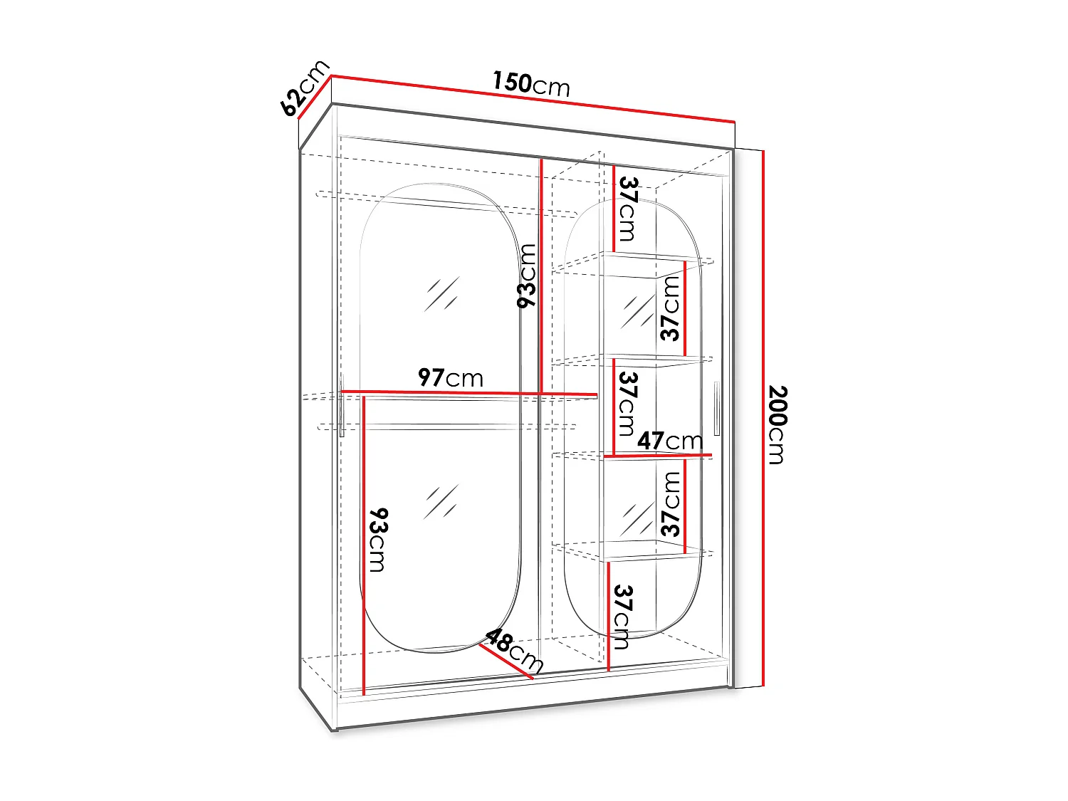 Armoire Hartford 519, Cachemire, 200x150x62cm, Portes d'armoire: Coulissantes