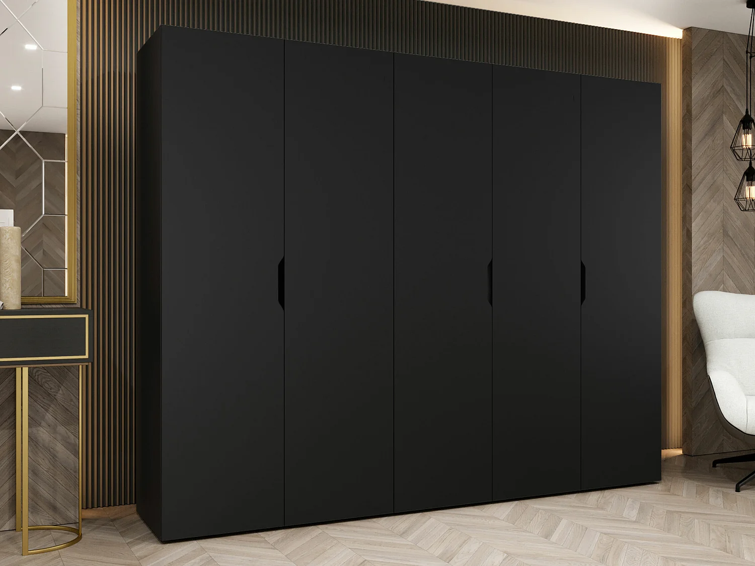 Armoire Hartford 515, Noir, 202x250x50cm, Portes d'armoire: Avec des charnières