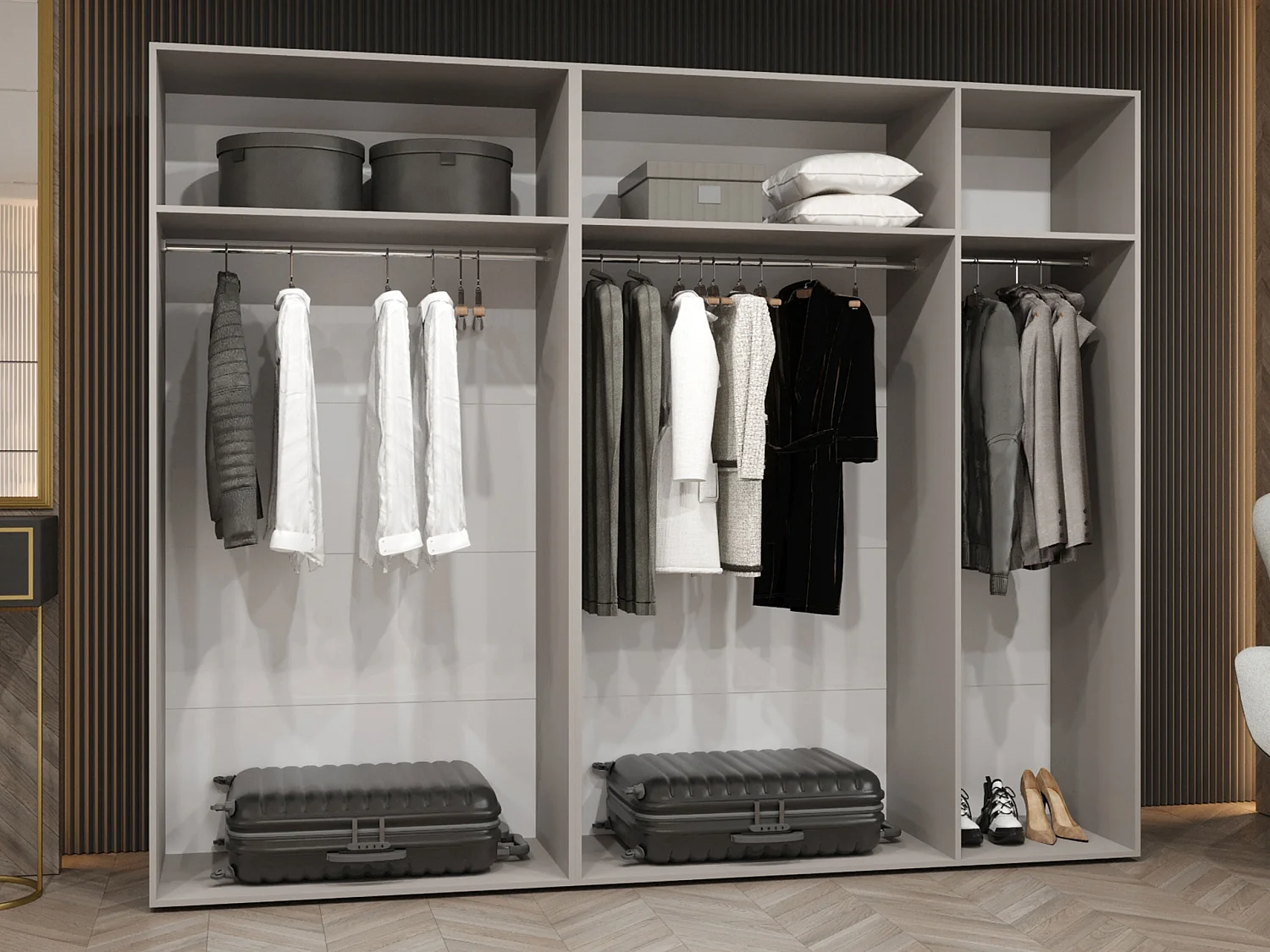 Armoire Hartford 515, Noir, 202x250x50cm, Portes d'armoire: Avec des charnières