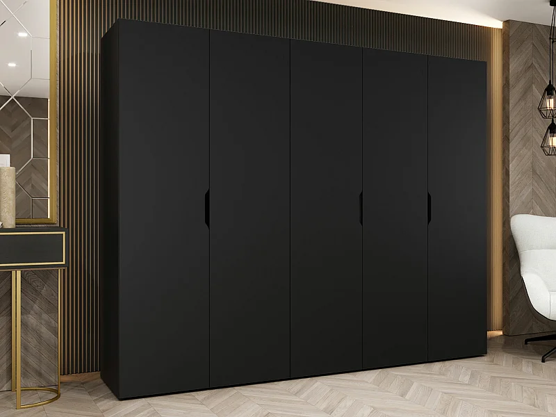 Armoire Hartford 515, Noir, 202x250x50cm, Portes d'armoire: Avec des charnières