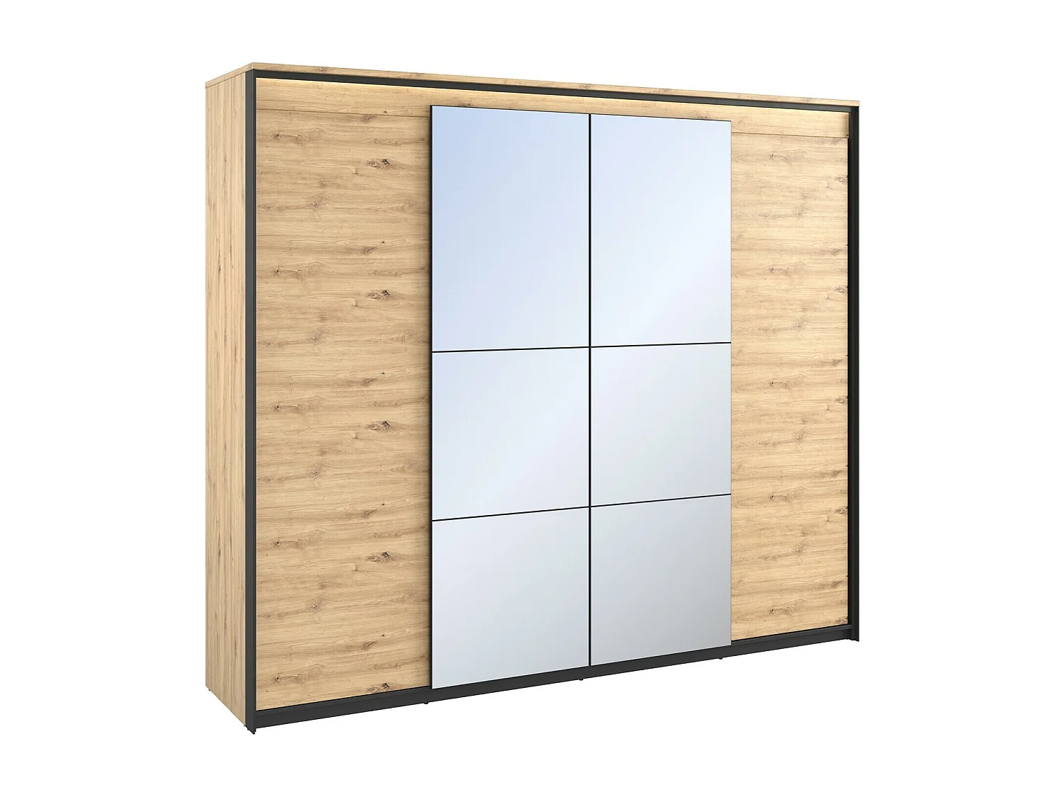 Armoire Luliru 115, Chêne Artisan|Noir, 221x250x63cm, Nombre d'étagères: 10