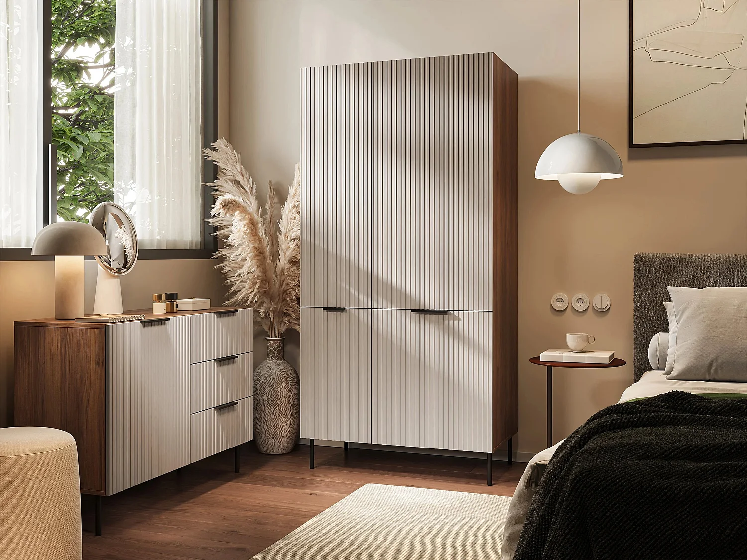 Armoire Mardalu 104, Cachemire|Noyer, 186x90x52cm, Portes d'armoire: Avec des charnières