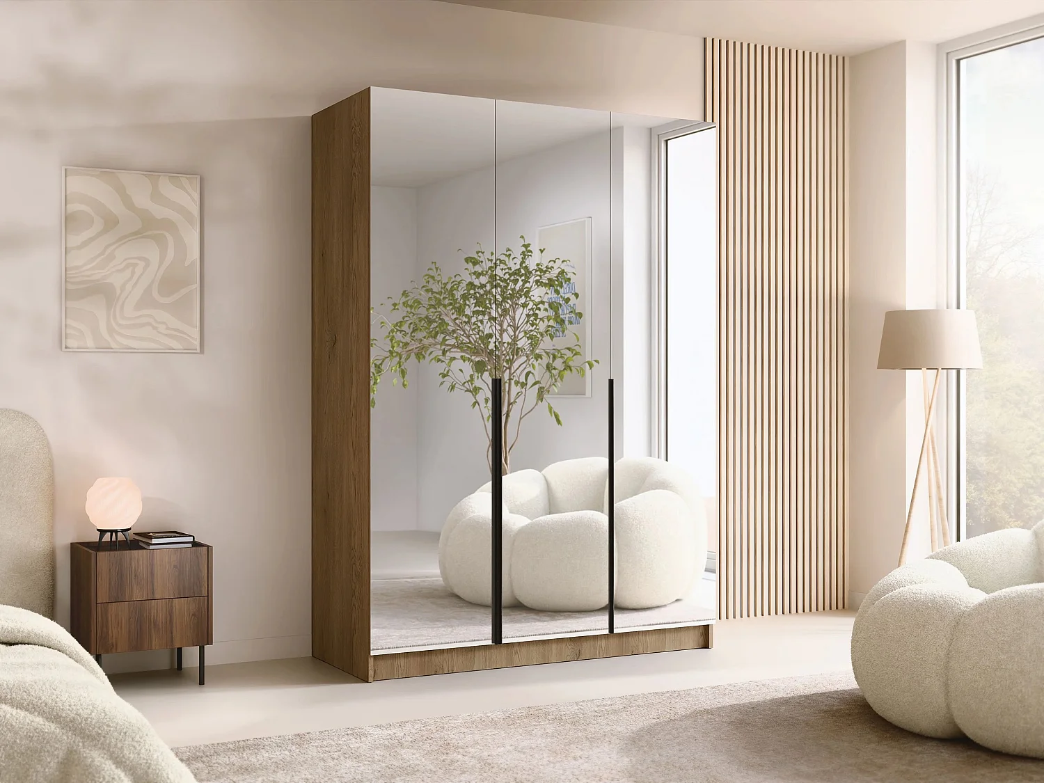 Armoire Closico 196, Clair bois|Noir, 215x150x58cm, Portes d'armoire: Avec des charnières