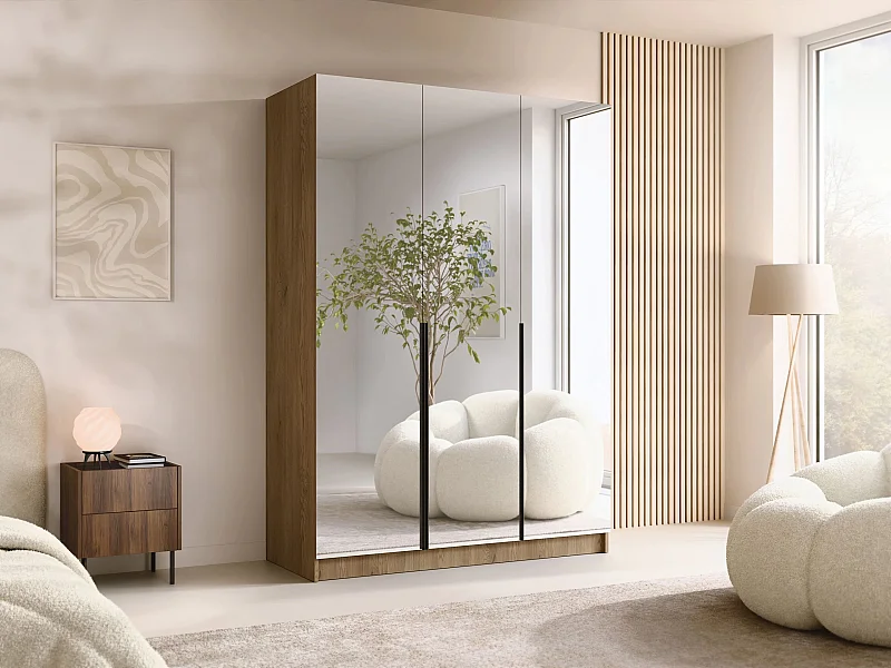 Armoire Closico 196, Clair bois|Noir, 215x150x58cm, Portes d'armoire: Avec des charnières