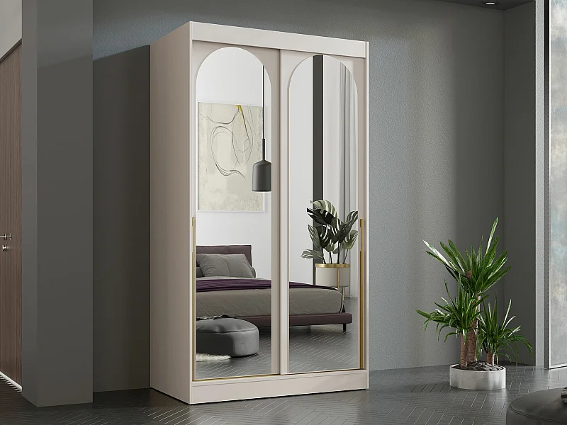 Armoire Toledo 130, Doré|Cachemire, 216x120x65cm, Portes d'armoire: Coulissantes