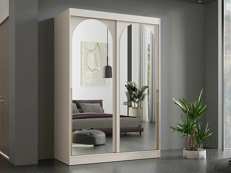 Armoire Toledo 131, Doré|Cachemire, 216x150x65cm, Portes d'armoire: Coulissantes