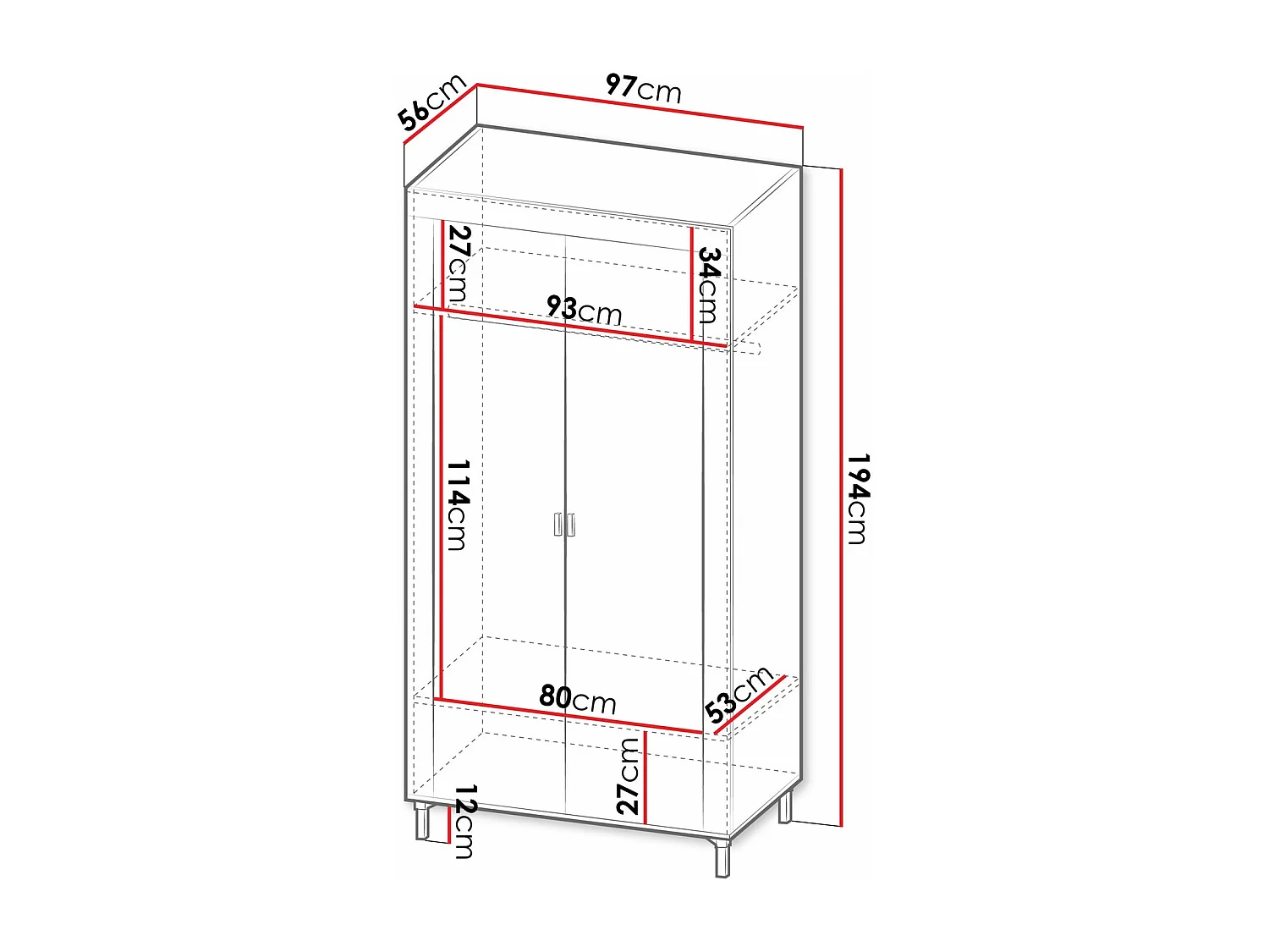 Armoire Mormavu 100, Noir mat|Chêne, 194x97x56cm, Portes d'armoire: Avec des charnières