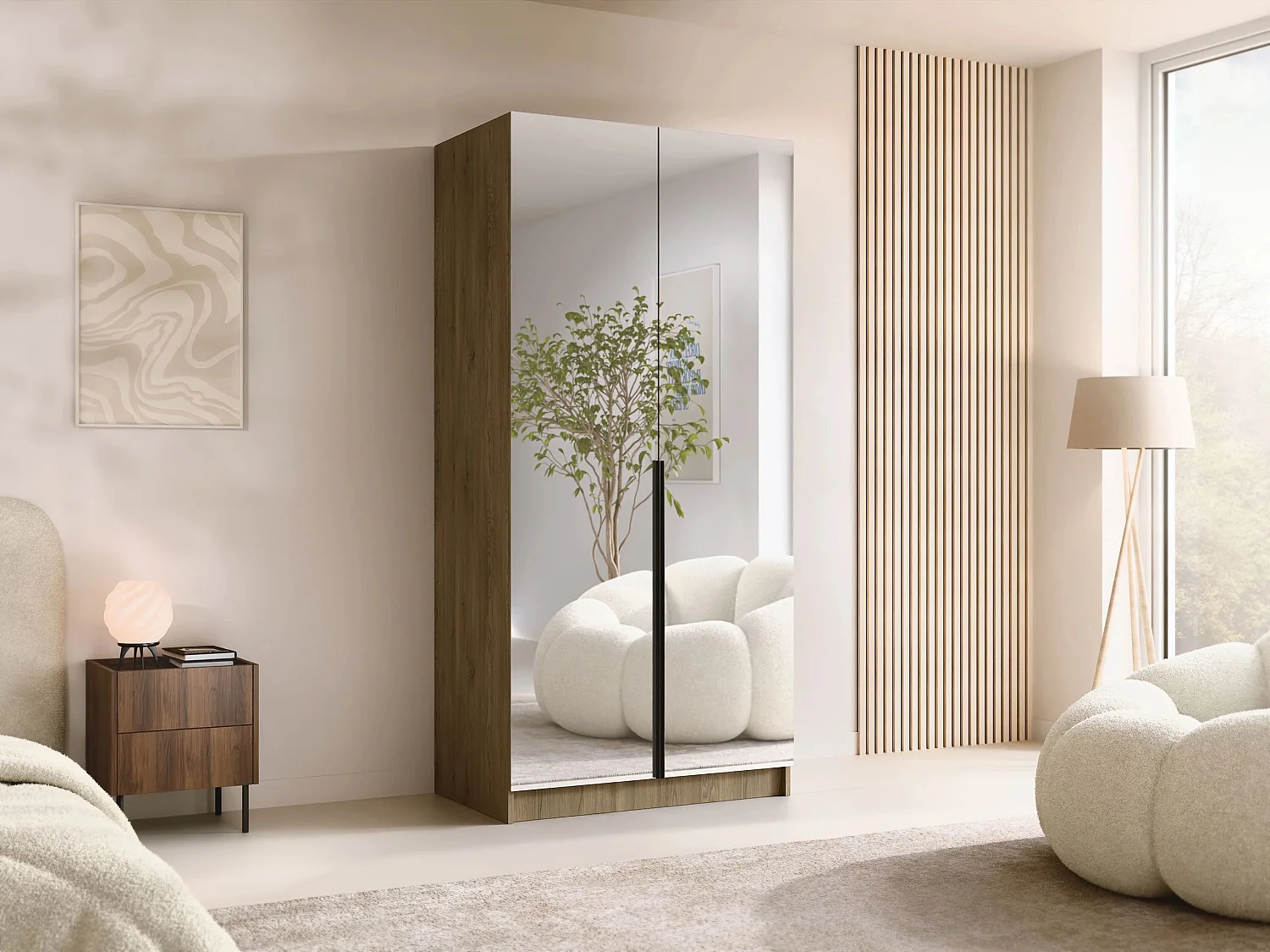 Armoire Closico 193, Clair bois|Noir, 215x100x58cm, Portes d'armoire: Avec des charnières