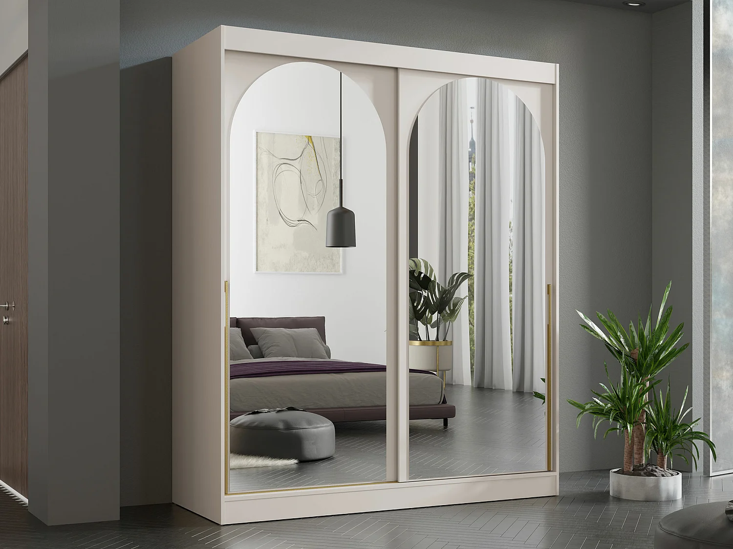 Armoire Toledo 132, Cachemire|Doré, 216x180x65cm, Portes d'armoire: Coulissantes