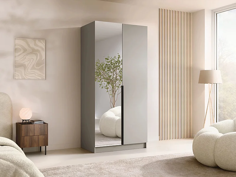 Armoire Closico 194, Noir|Cachemire, 215x100x58cm, Portes d'armoire: Avec des charnières