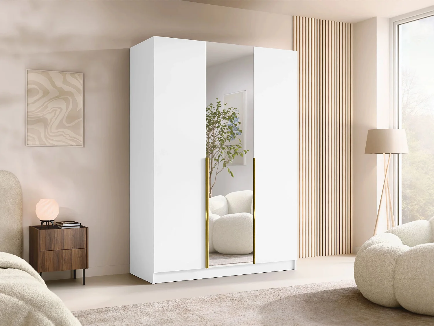 Armoire Closico Decoron II, Blanc|Doré, 215x150x58cm