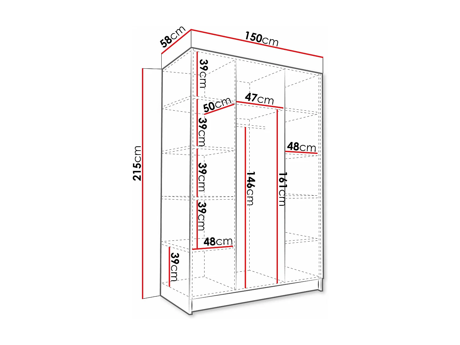 Armoire Closico Decoron II, Blanc|Doré, 215x150x58cm