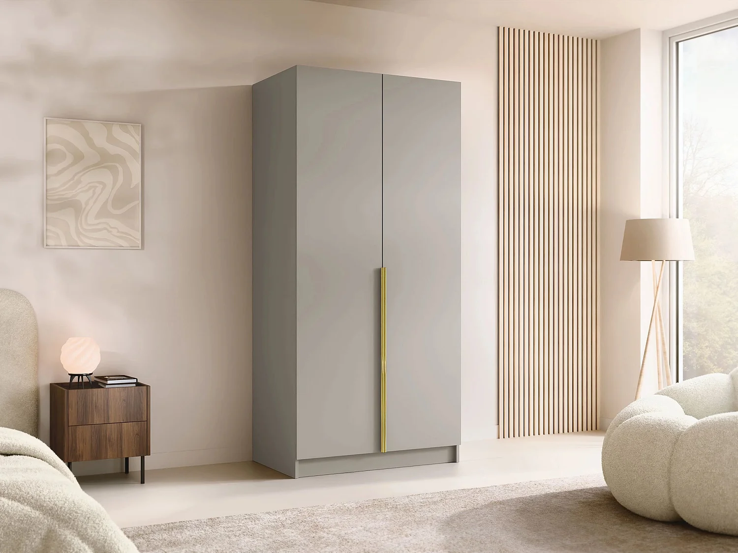 Armoire Closico 195, Cachemire|Doré, 215x100x58cm, Portes d'armoire: Avec des charnières