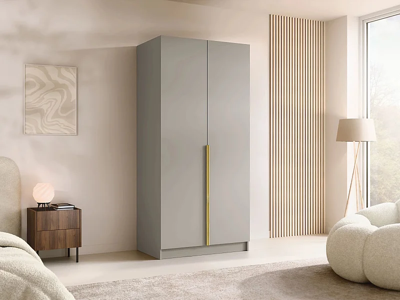 Armoire Closico 195, Cachemire|Doré, 215x100x58cm, Portes d'armoire: Avec des charnières